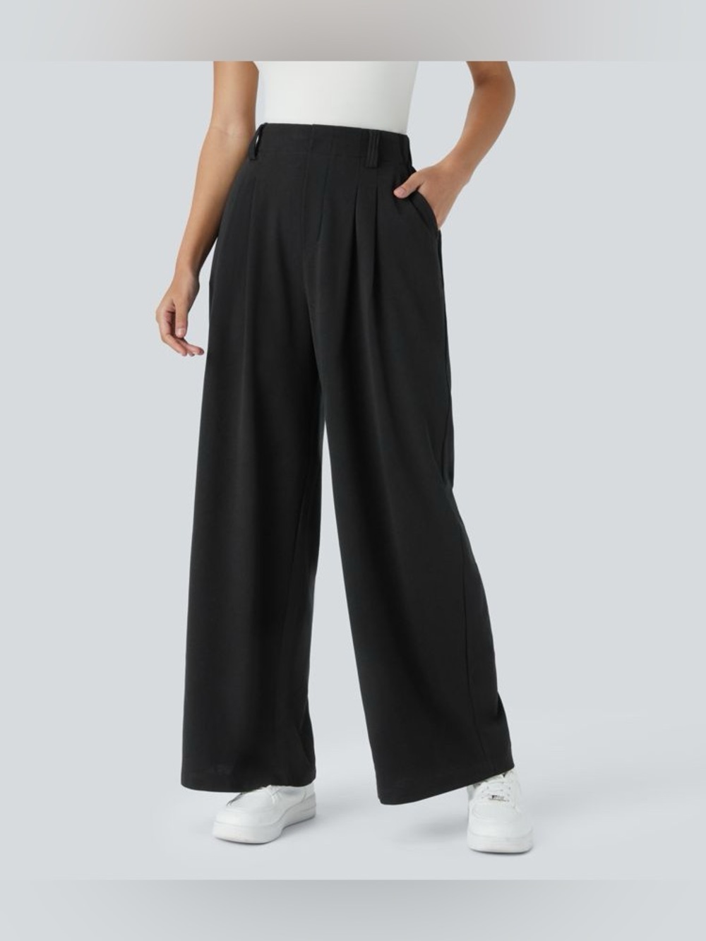 Halara Flex High Waisted Pocket Wide Leg Waffle Work Pants Black Like New
